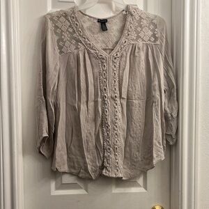 New Directions Taupe Lace Blouse